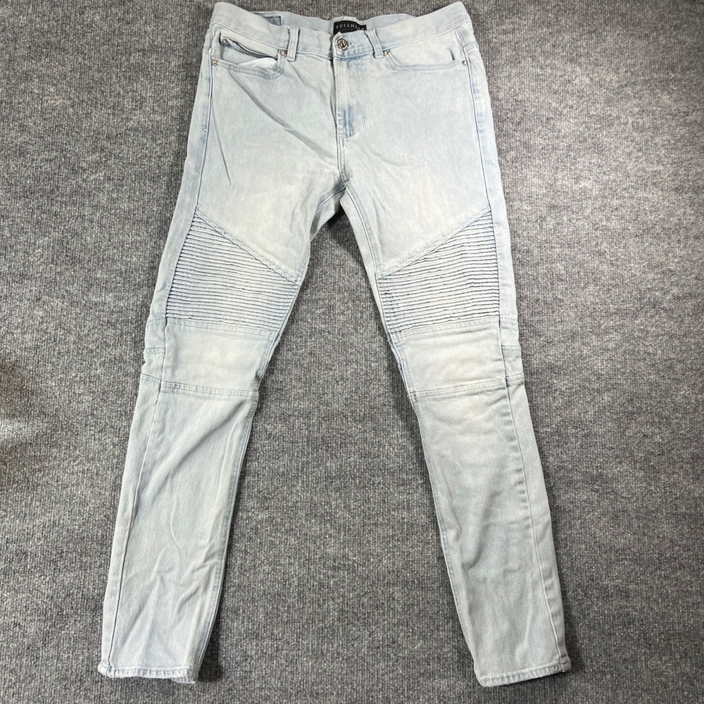 Bullhead Denim Co Stacked Skinny Moto Biker Jeans Mens 30x30 Light Wash Blue